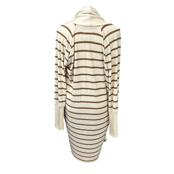 Chaser Cream Brown Striped Duster Cardigan L Open Front Knit Sweater Boho - Picture 3 of 8